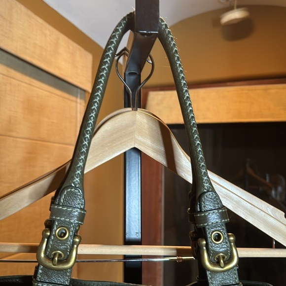 RARE Beautiful Lockheart By Brighton Green Leather Beaded Tote Bag - Picture 7 of 12